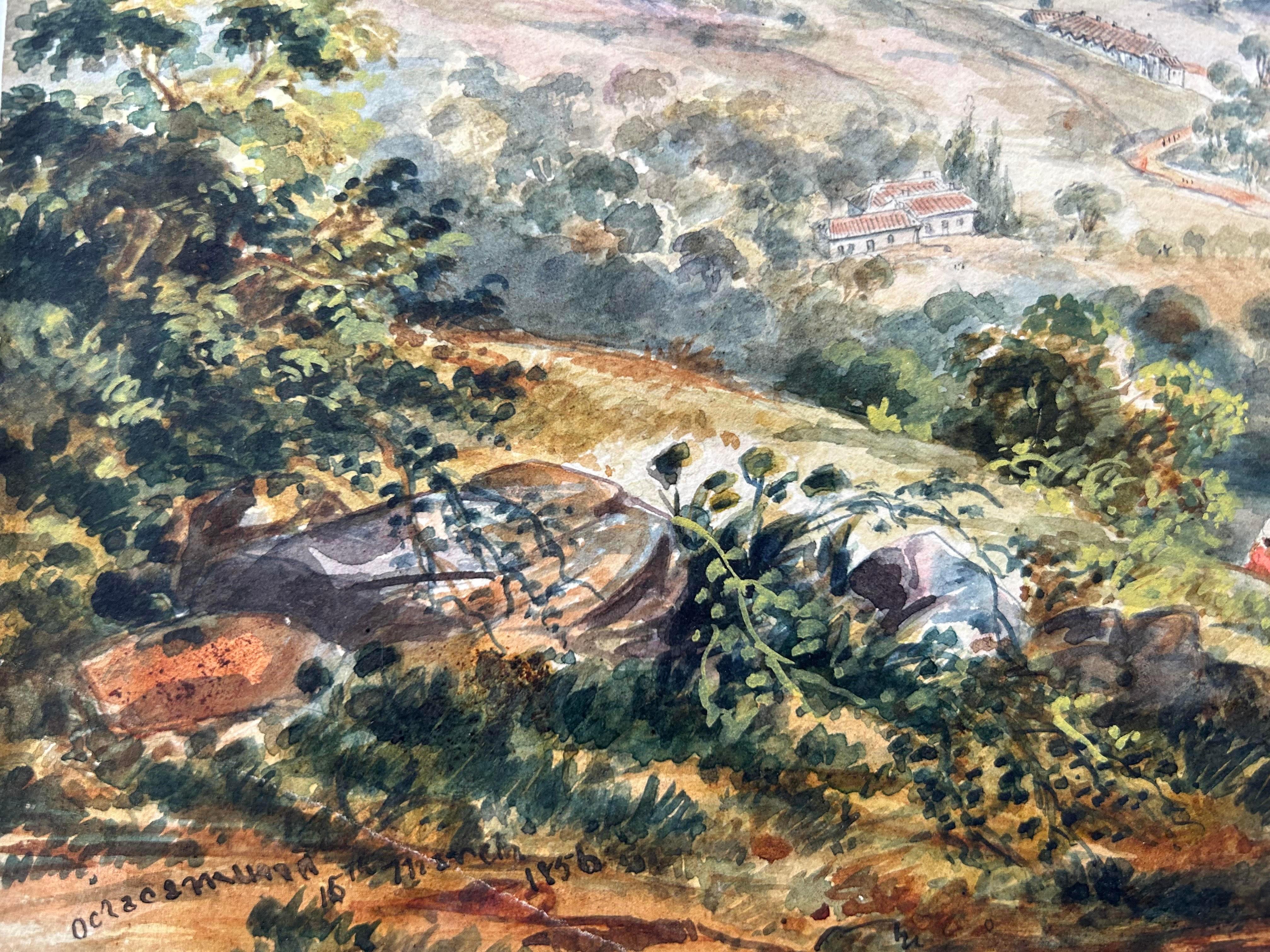 Aquarell-Landschaft Indien, 19. Jahrhundert Ootacamund, datiert 1856, signiert mit Bleistift im Angebot 4