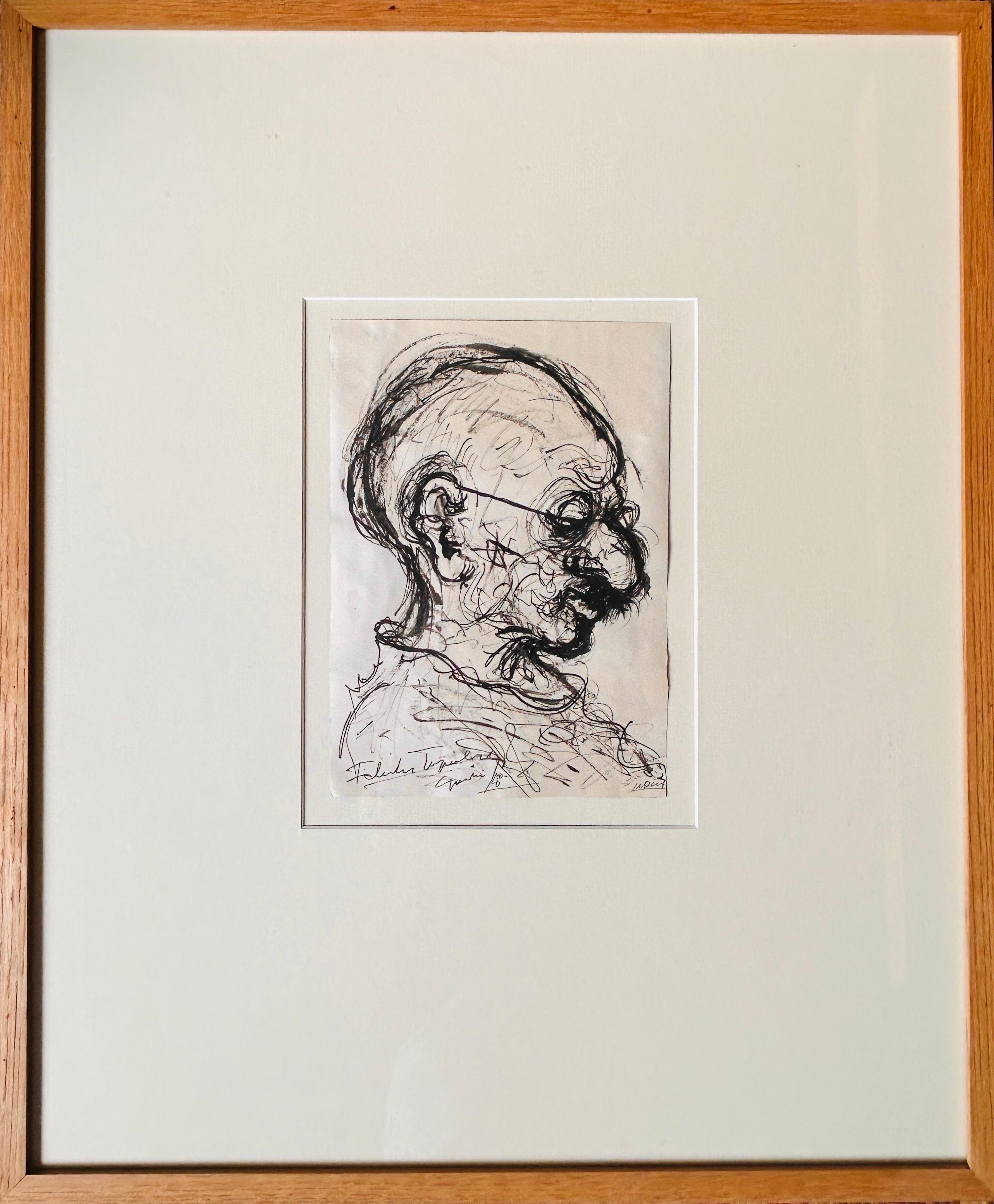 Moderne Kunstzeichnung Felix Topolski Gandhi Indien, signiert und datiert 1950  im Angebot 1