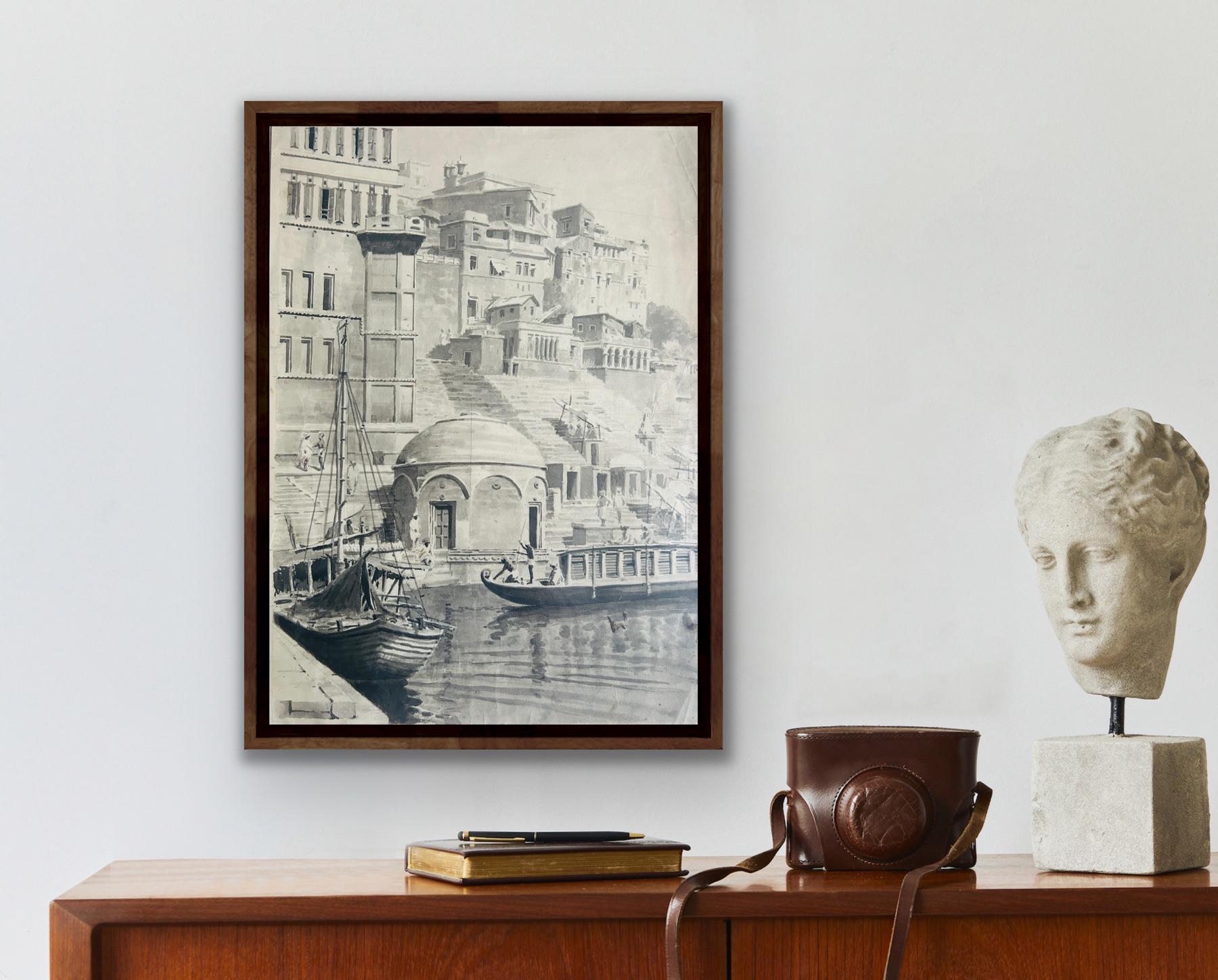 Indische Landschaft des 19. Jahrhunderts, Aquarell Benares, professioneller britischer Künstler 1