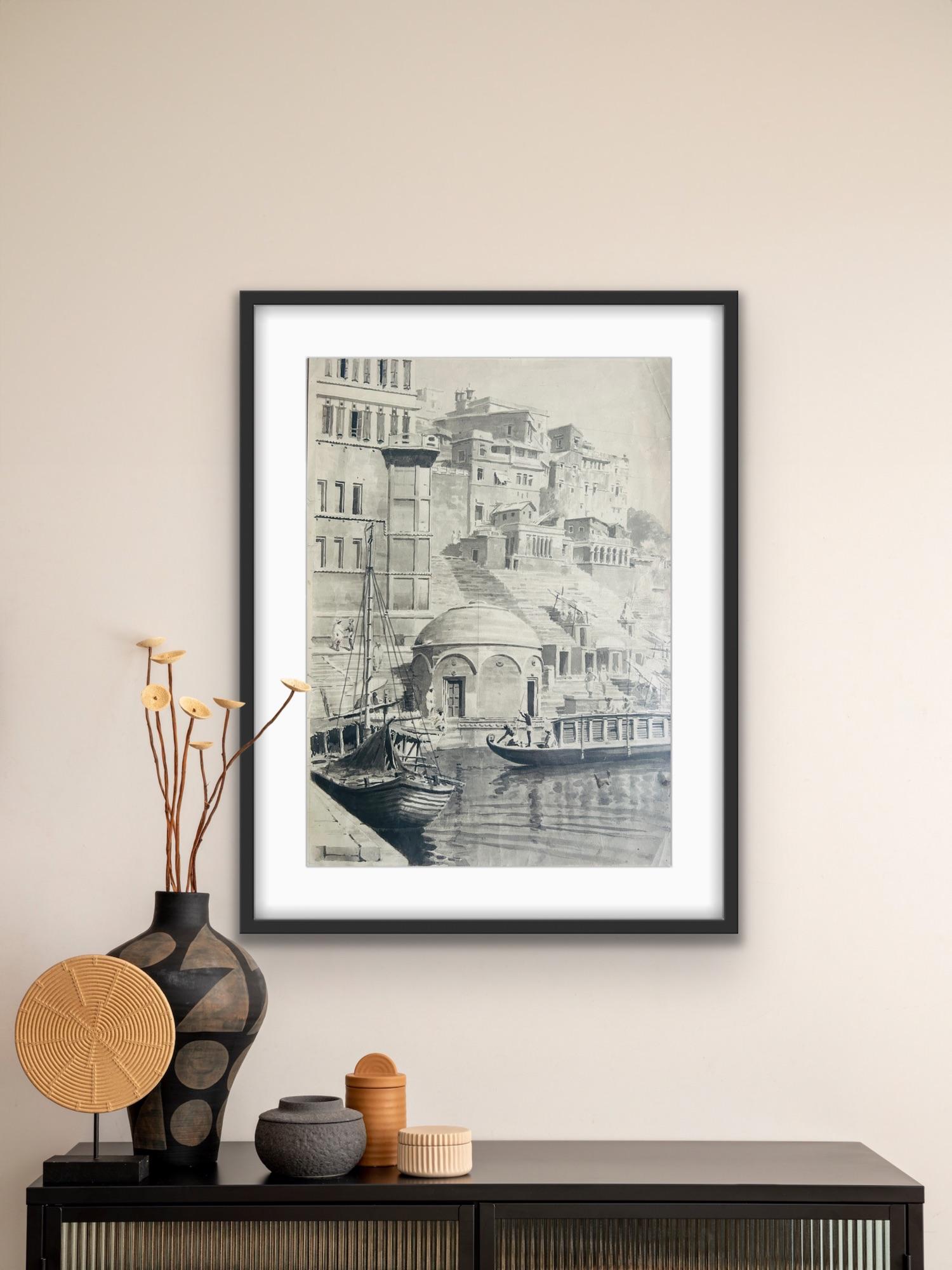 Indische Landschaft des 19. Jahrhunderts, Aquarell Benares, professioneller britischer Künstler 2