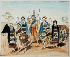 Aquarelle de la tribu Naga d'Inde, peinture d'école d'entreprise du 19e siècle  Indien
