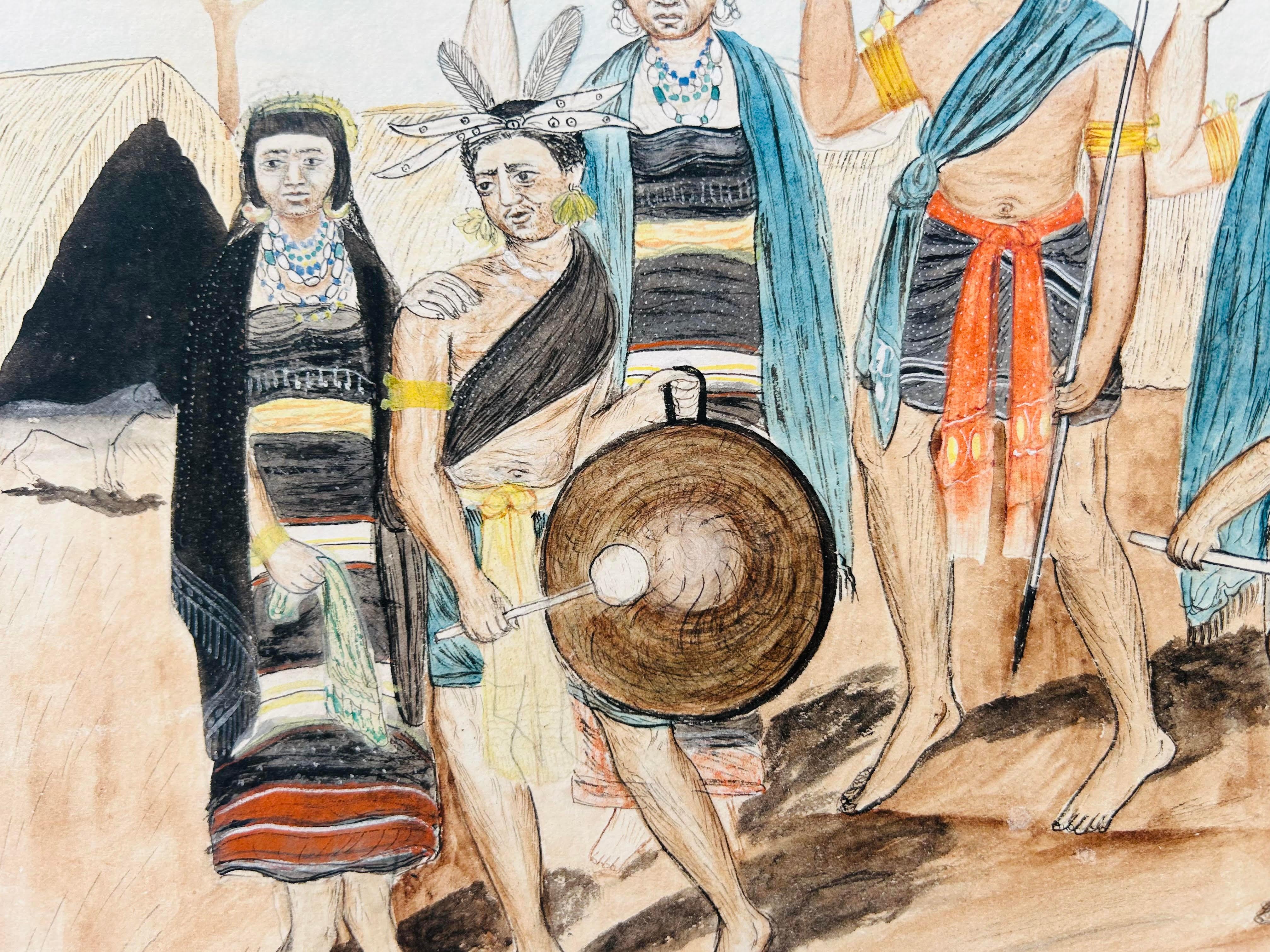 India Tribù Naga Acquerello del XIX secolo Pittura scolastica aziendale  Indiano - Art di Unknown