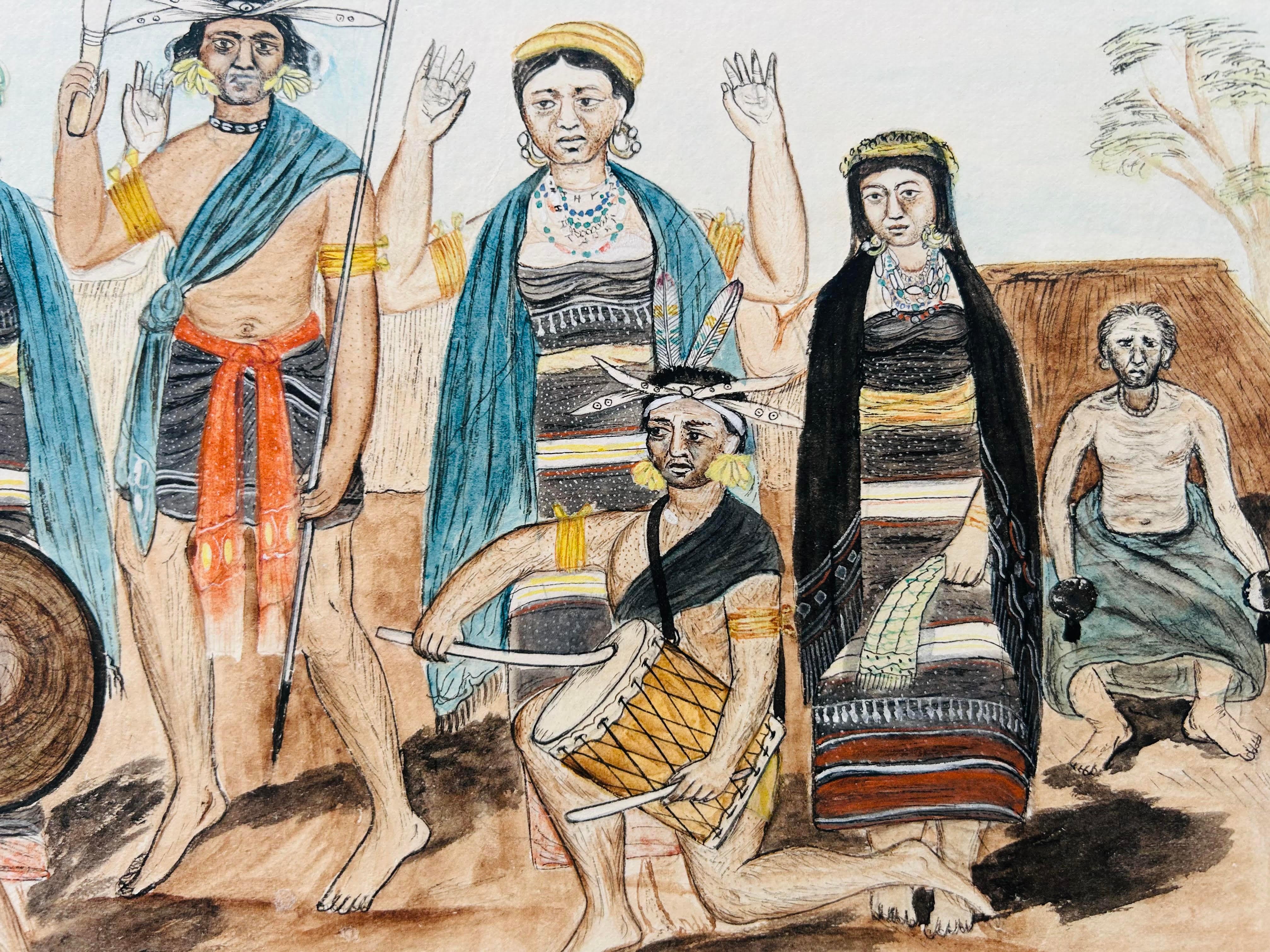 India Tribù Naga Acquerello del XIX secolo Pittura scolastica aziendale  Indiano - Art Altro stile artistico di Unknown