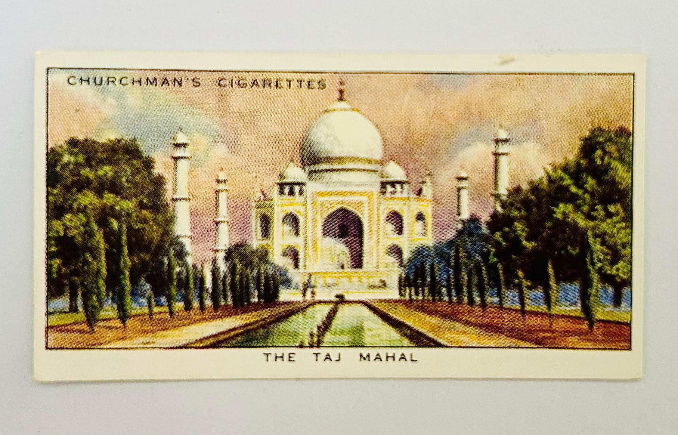 Original-Aquarell „ Taj Mahal“ für die Zigarettenkarte eines Kirchenmannes, Taj Mahal, Indien, um 1910 (Beige), Landscape Art, von Unknown