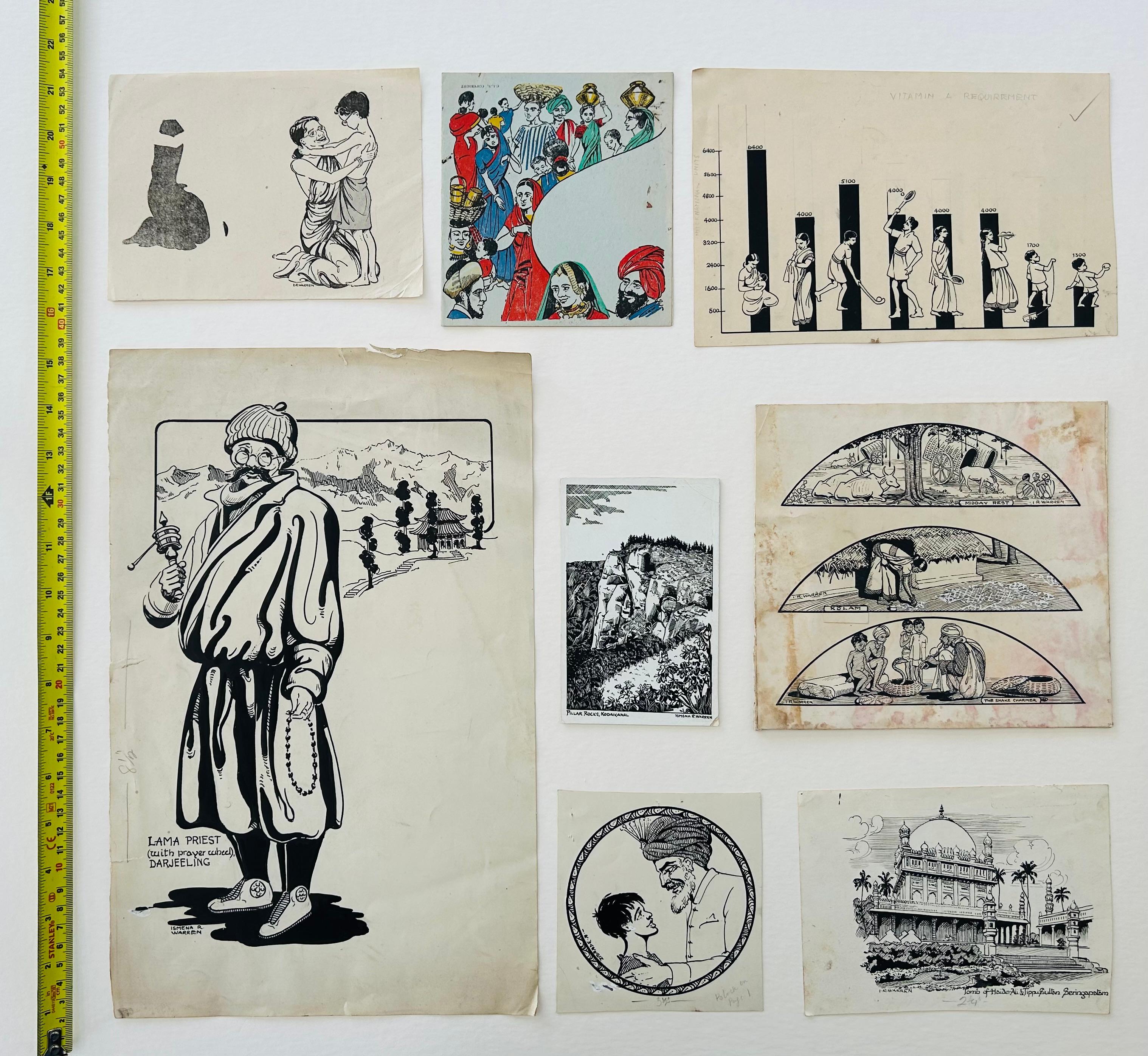 Colección Madrás de dibujos a la acuarela sobre papel y cartulina India principios del siglo XX en venta 5