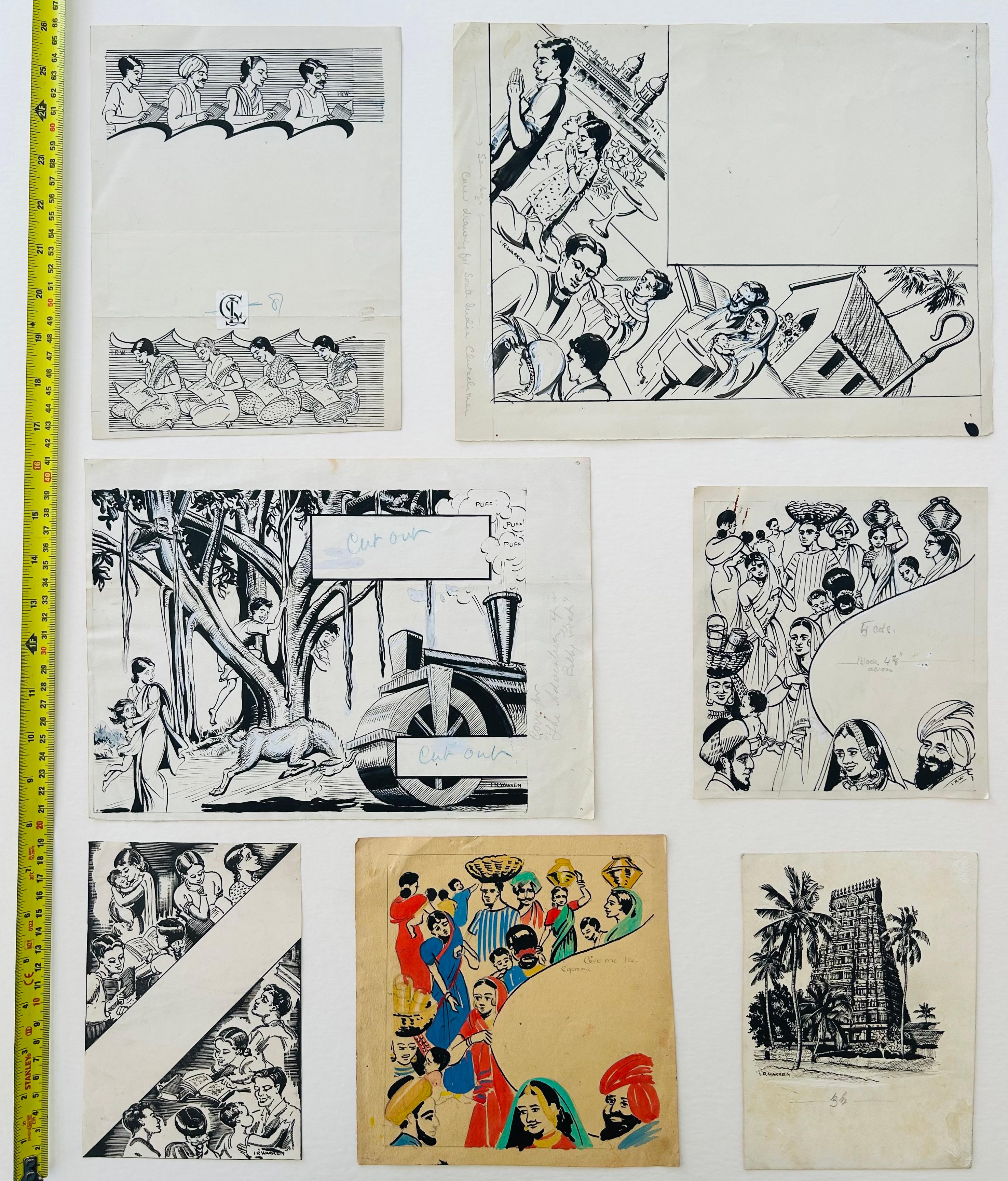 Colección Madrás de dibujos a la acuarela sobre papel y cartulina India principios del siglo XX en venta 6