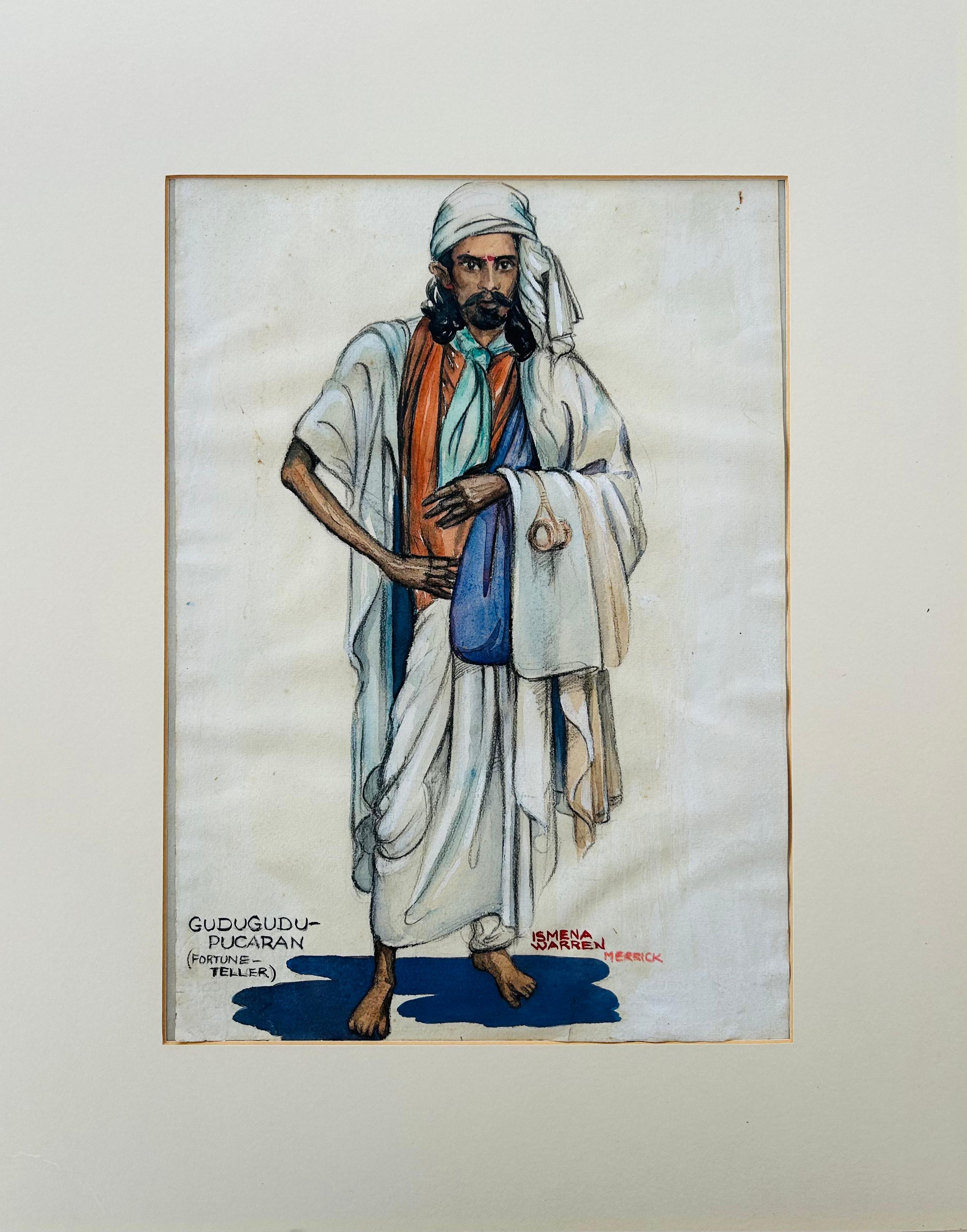 Colección Madrás de dibujos a la acuarela sobre papel y cartulina India principios del siglo XX - Landscape Art Gris de Ismaena R Warren