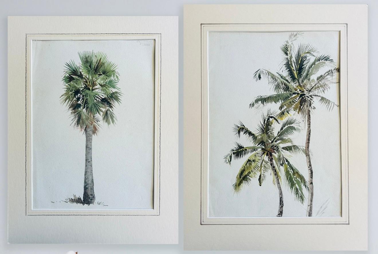 Landscape Art de Alfred Crowdy Lovett  - India 2 x c 1885 acuarelas Firmado Palmeras Naturaleza Flora Artista Arboles
