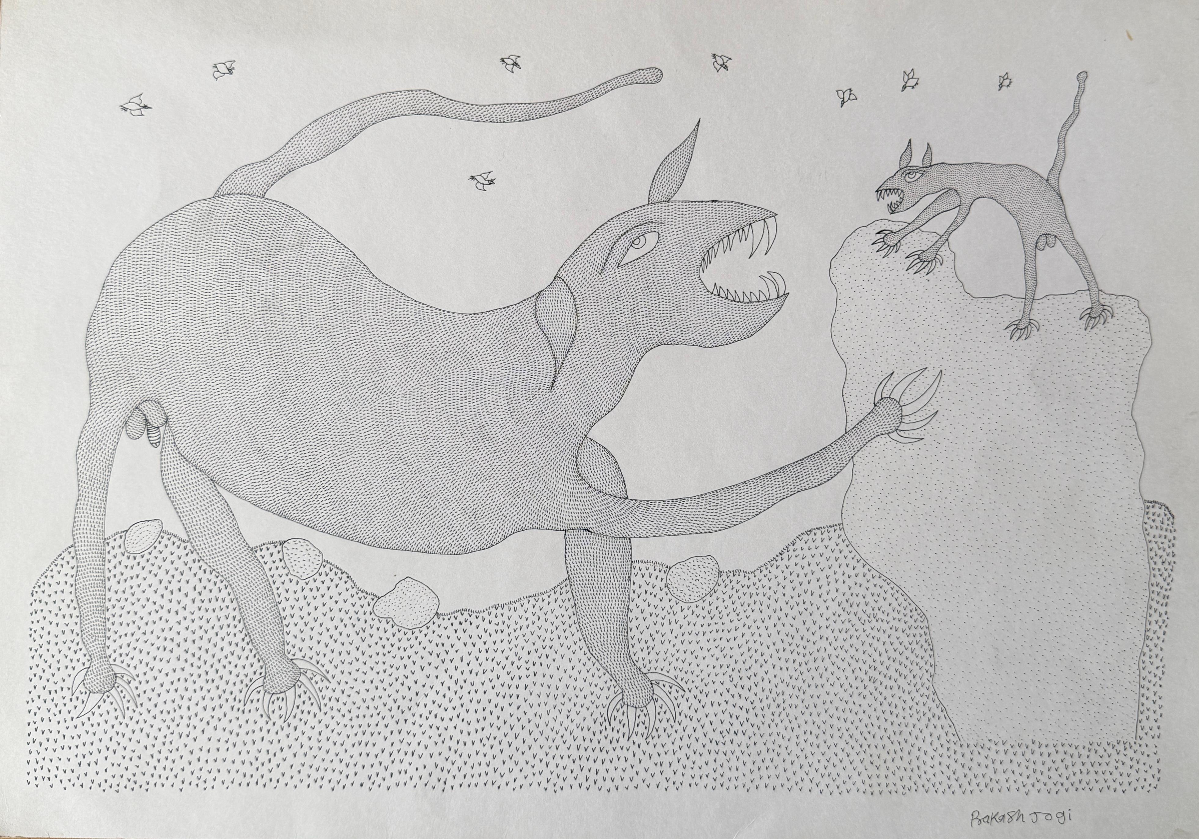 Tribal Dibujo Animales Bosque India Arte Pluma Tinta Prakash Jogi