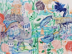 Surrealist Royal College of Art Large Painting Women LGBTQ+ Blue Feet Swim Lake