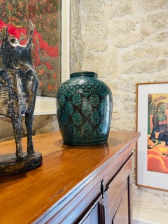 Ceramica indiana di Bombay Turchese Raro timbro Motivo floreale Arte India XIX secolo