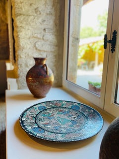 Indian Art Pottery Buddha Large Charger Swans Flowers Art India 19th Century