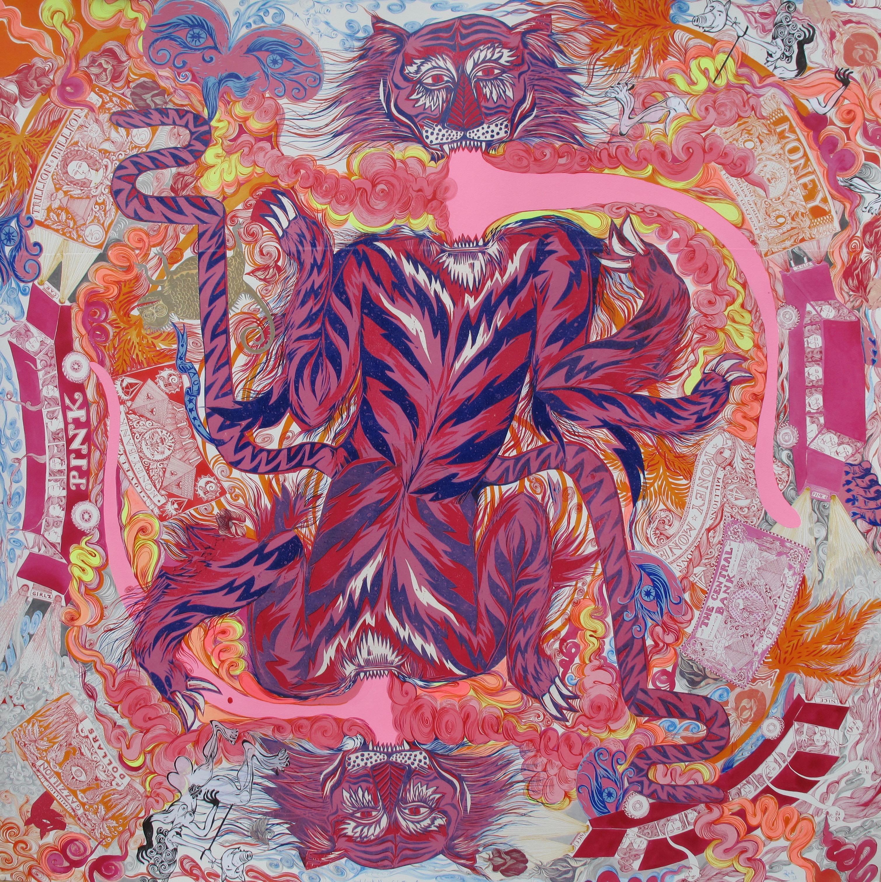 Grande peinture surréaliste Royal of College Art LGBTQ+ Femme artiste Tigre 