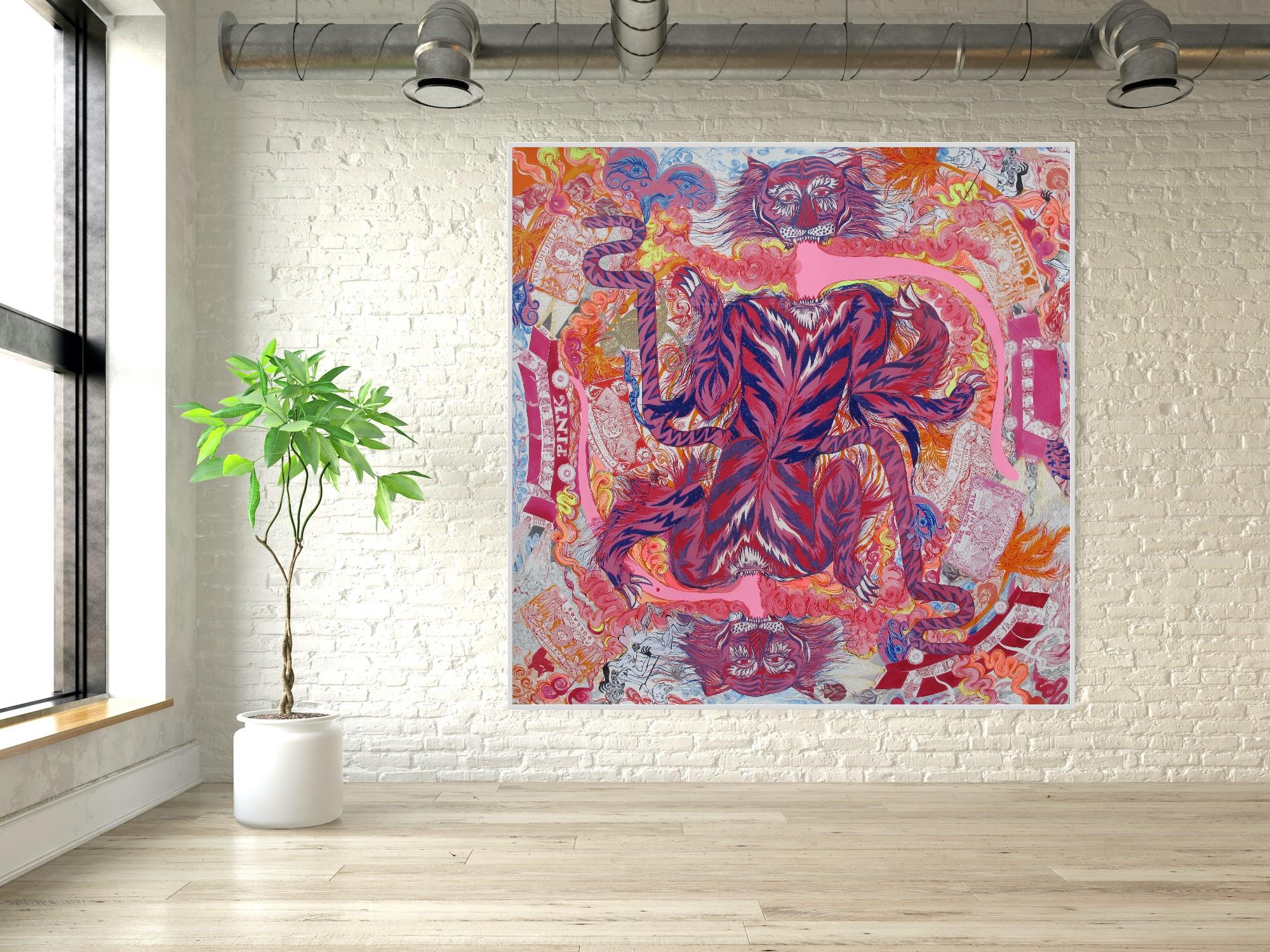 Animal Large Surrealist Painting Royal of College Art LGBTQ+ Woman Artist Tiger  For Sale 7