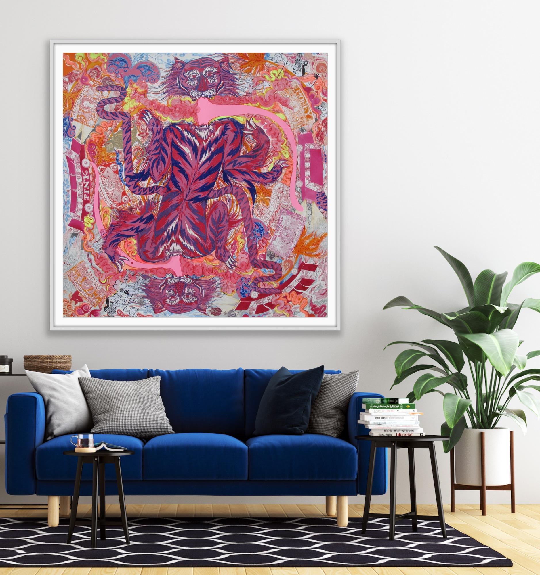 Animal Gran Pintura Surrealista Royal of College Art LGBTQ+ Mujer Artista Tigre en venta 11