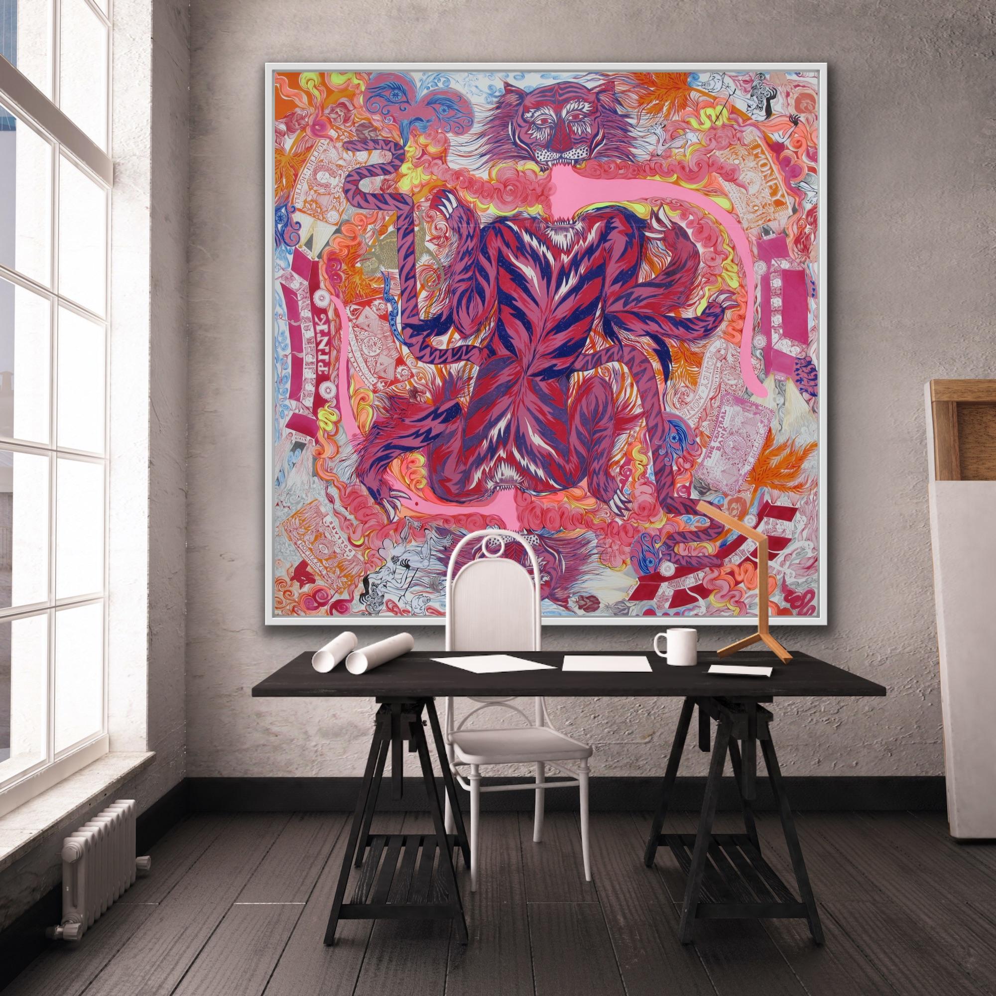 Animal Gran Pintura Surrealista Royal of College Art LGBTQ+ Mujer Artista Tigre en venta 13