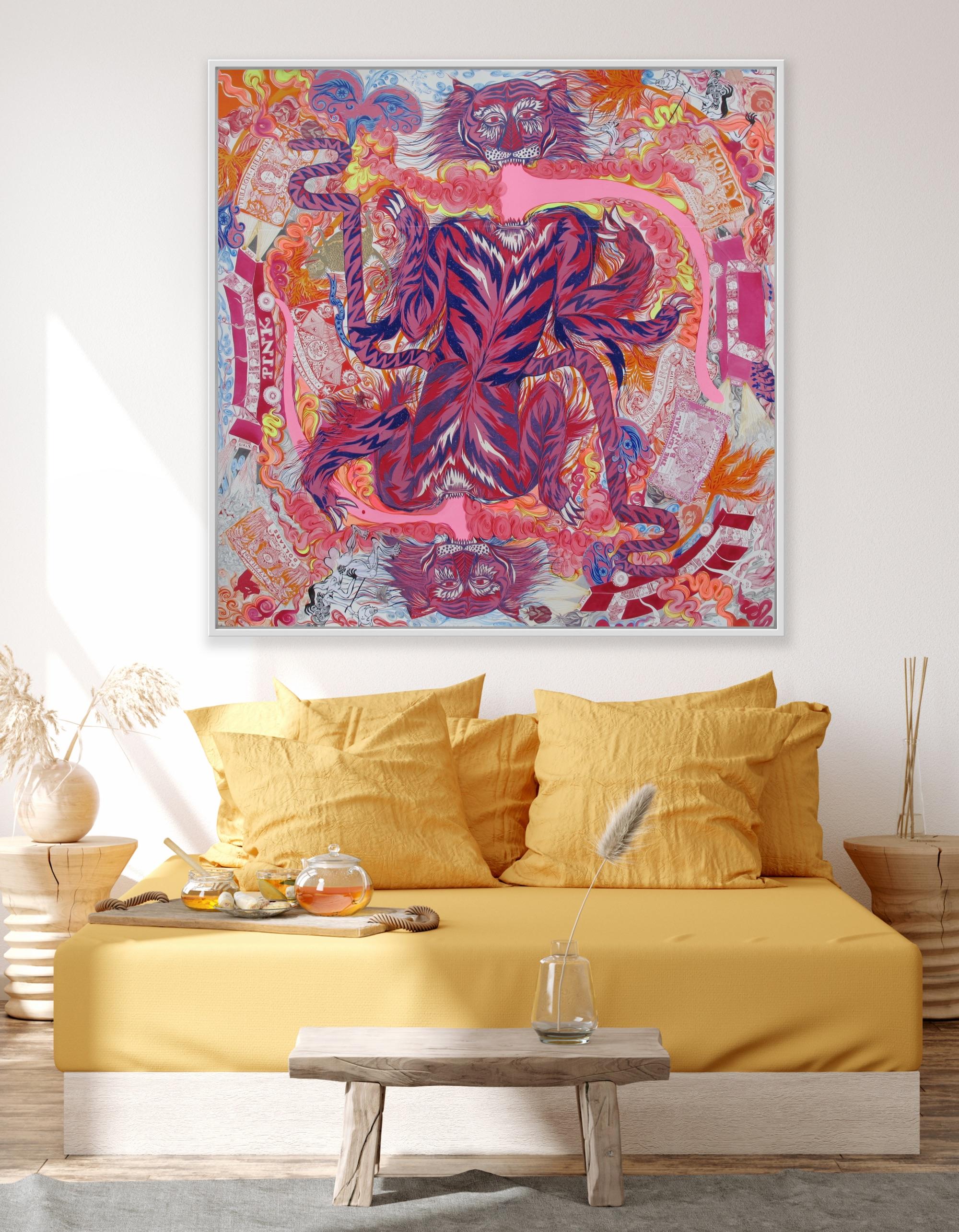 Animal Gran Pintura Surrealista Royal of College Art LGBTQ+ Mujer Artista Tigre en venta 14