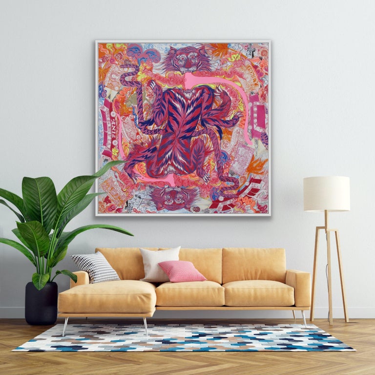 Animal Large Surrealist Painting Royal of College Art LGBTQ+ Woman Artist Tiger  - Pink Animal Art by Isabel Rock