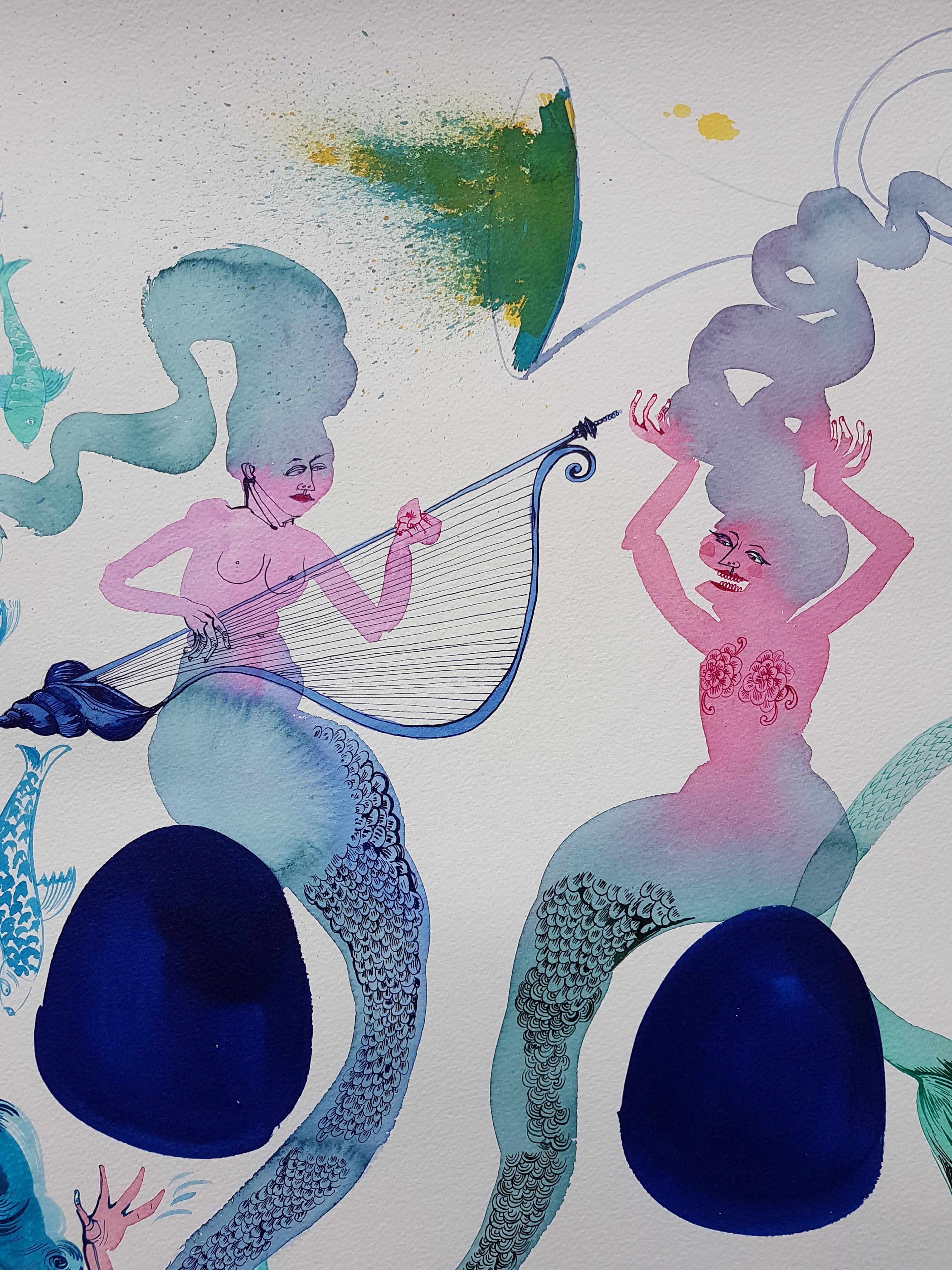 Surrealist Mermaid Orchestra Large Painting Royal College Art Women LGBTQ+ Blues For Sale 7