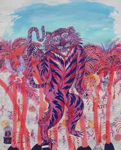 Large Surrealist Painting Royal College Art Women LGBTQ+ Jungle Pink Blue Tiger