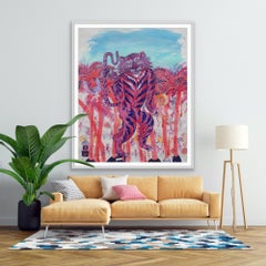 Large Surrealist Painting Royal College Art Women LGBTQ+ Pink Blue Tiger Palms