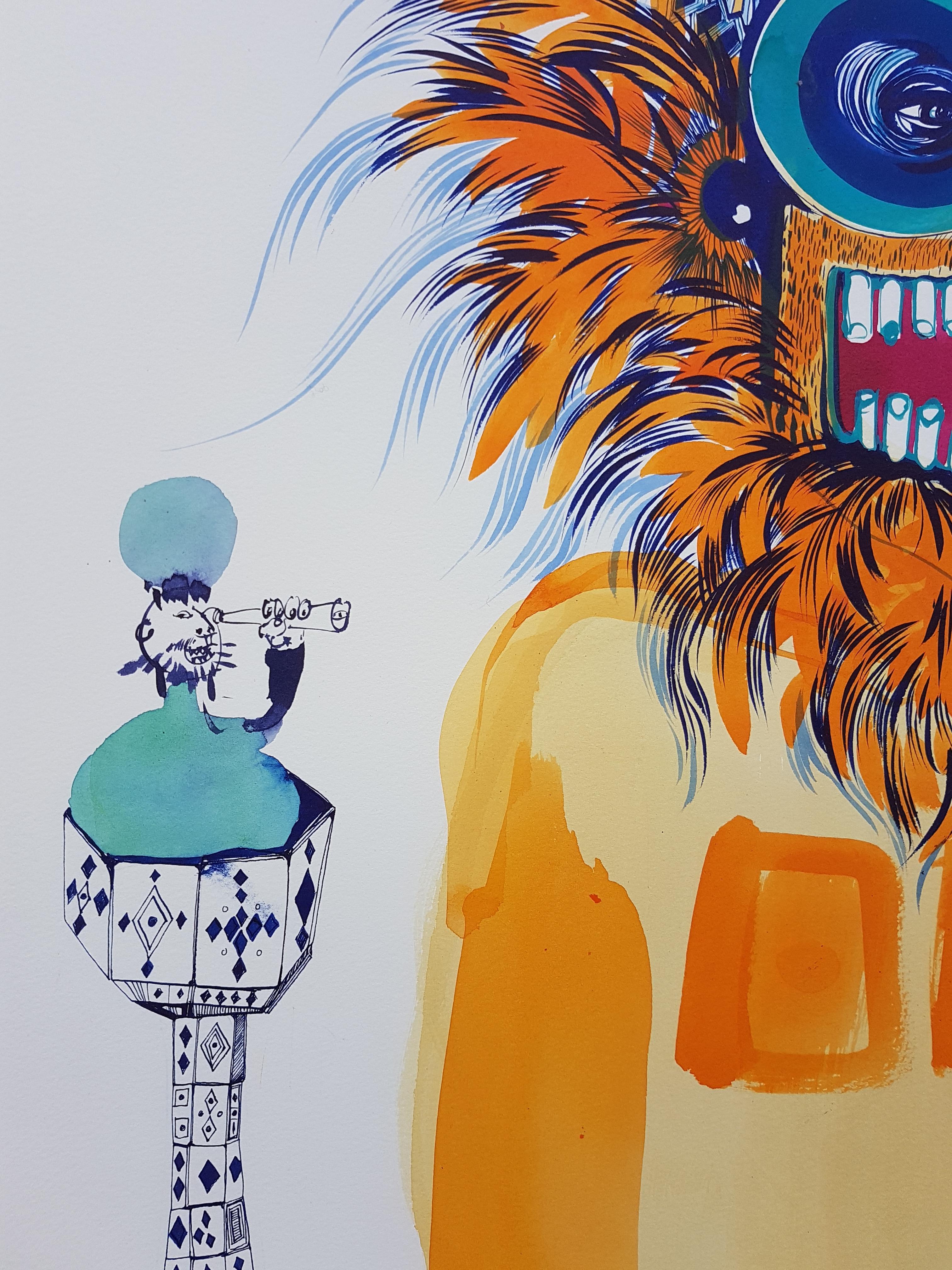 Large Surrealist Painting Royal College Art LGBTQ+ Women artist Orange Blue Card 4