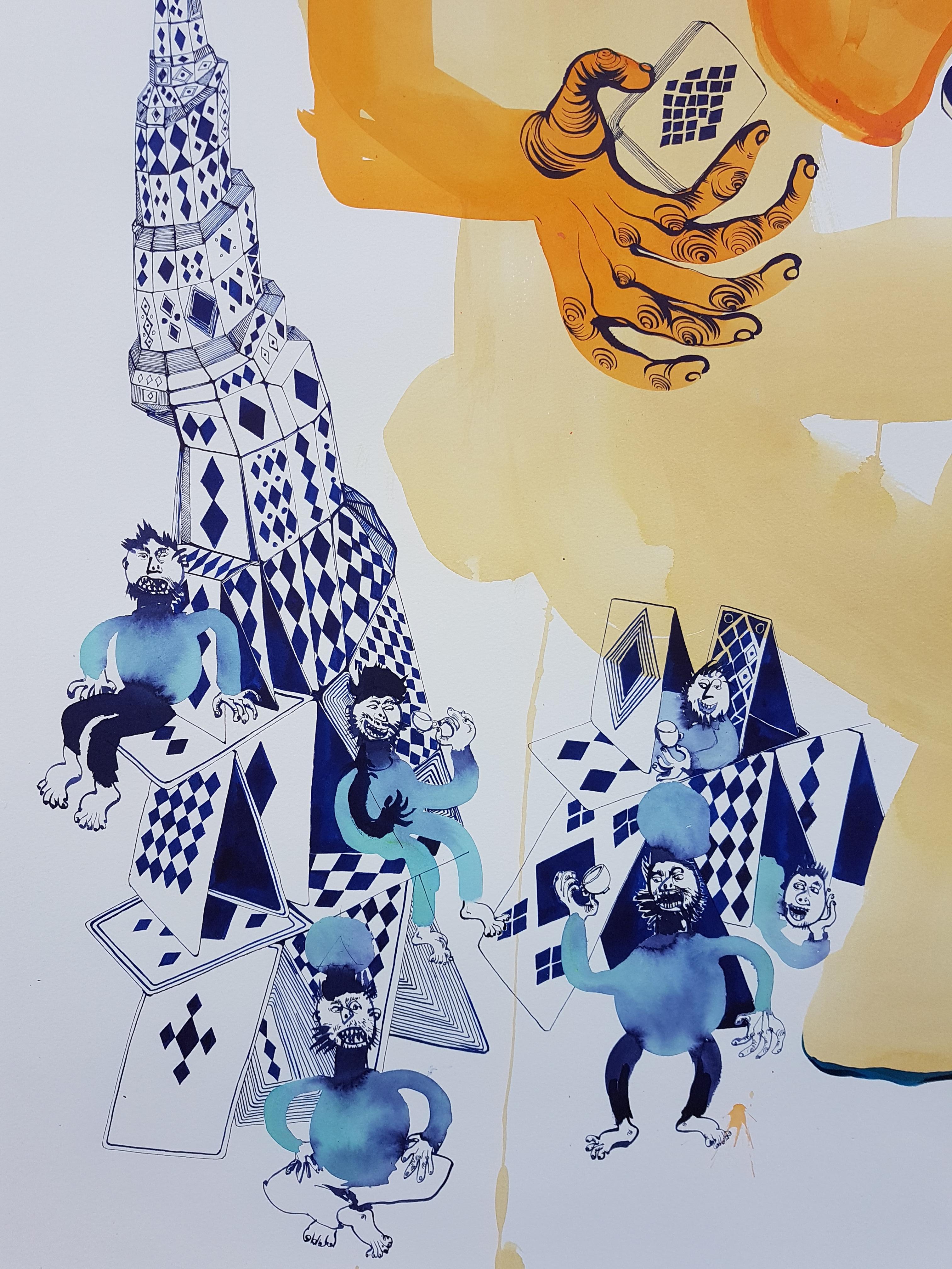 Large Surrealist Painting Royal College Art LGBTQ+ Women artist Orange Blue Card 5