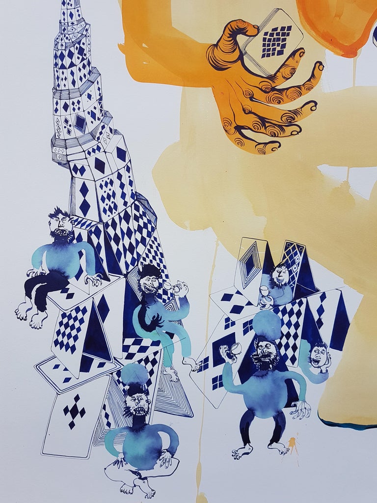 Large Surrealist Painting Royal College Art LGBTQ+ Women artist Orange Blue Card For Sale 6