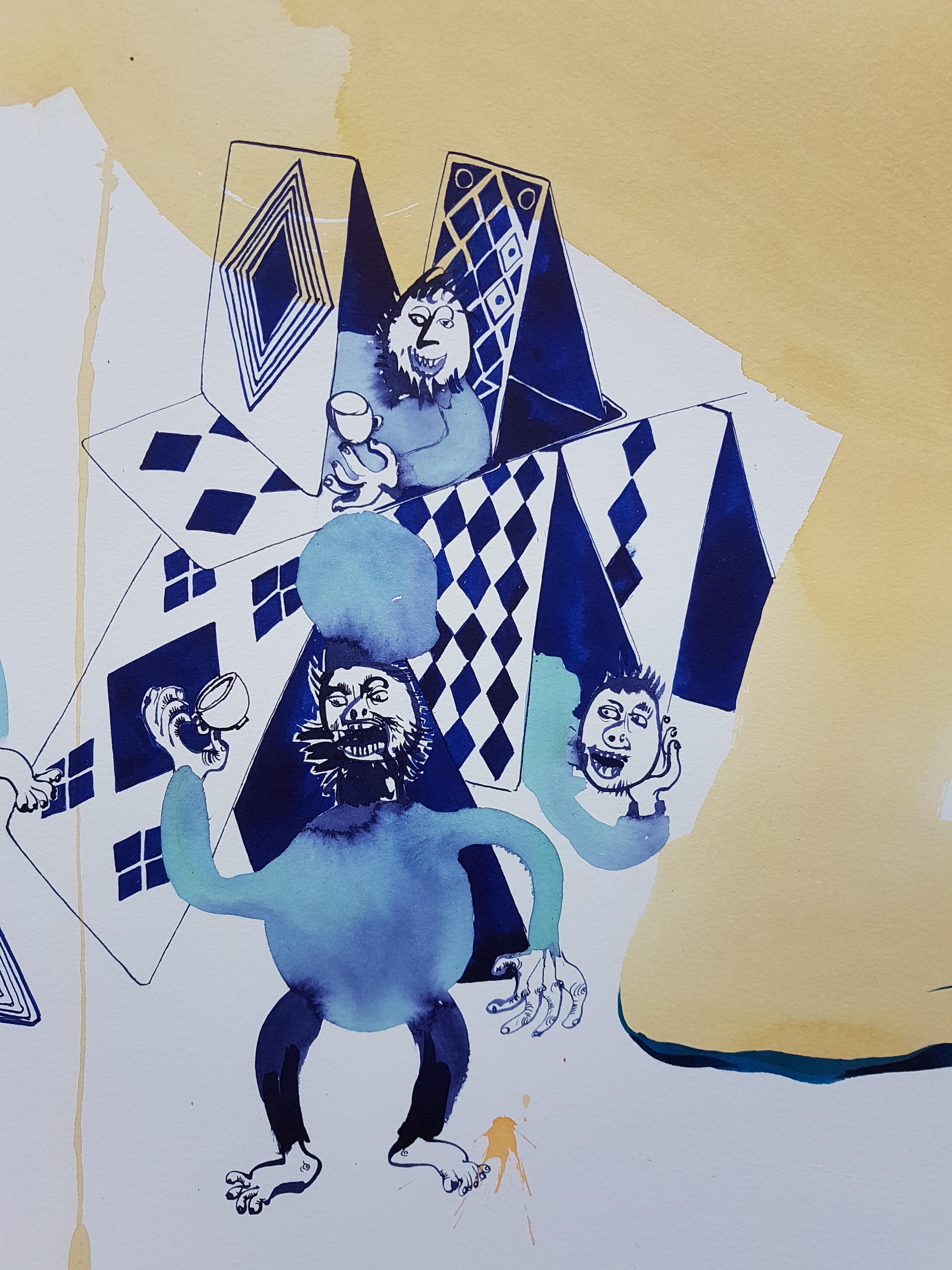 Large Surrealist Painting Royal College Art LGBTQ+ Women artist Orange Blue Card 6