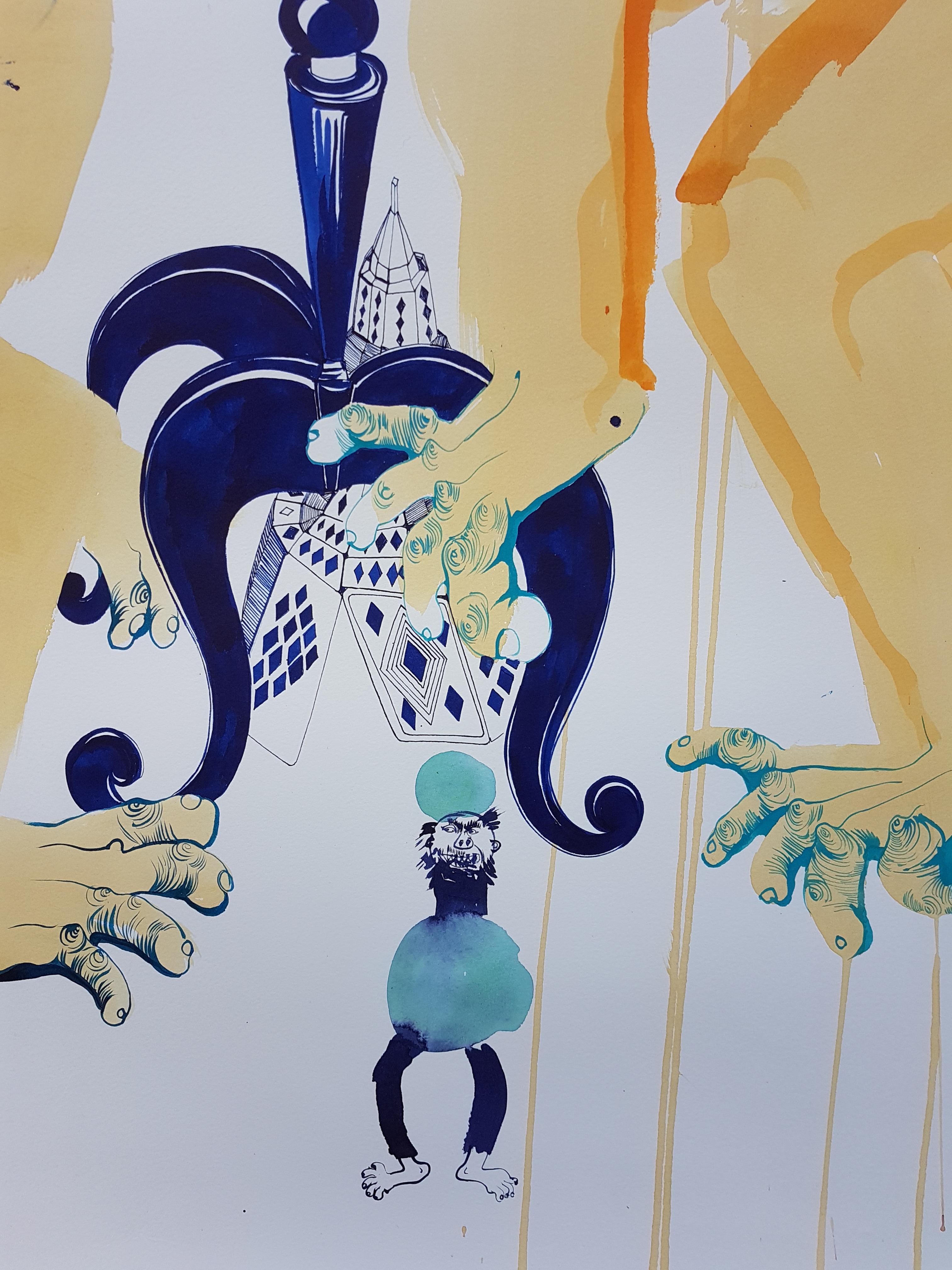 Large Surrealist Painting Royal College Art LGBTQ+ Women artist Orange Blue Card 1