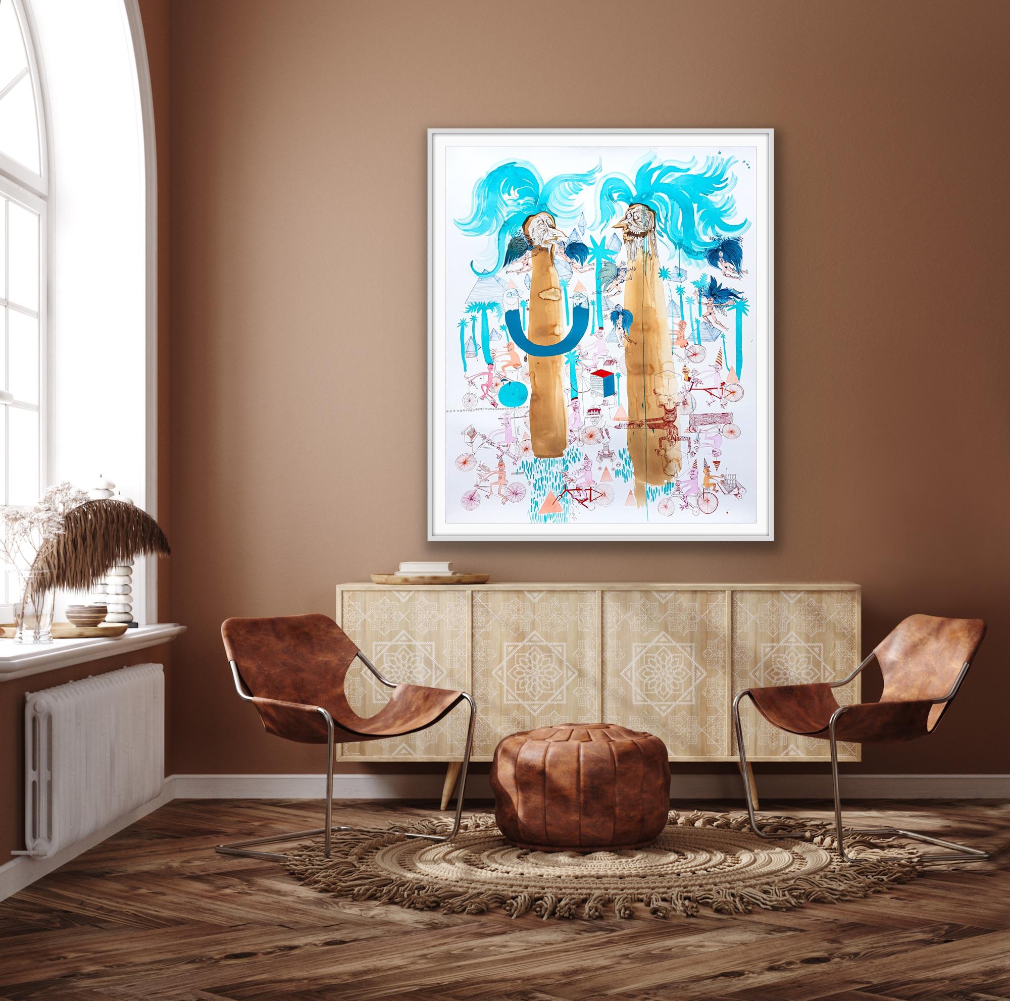 Large Surrealist Painting Royal of College Art LGBTQ+ Woman artist Blue Bicycles For Sale 10