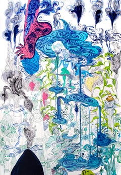 Large Surrealist Royal College of Art LGBTQ+ Women painting Blue Foot Foliage