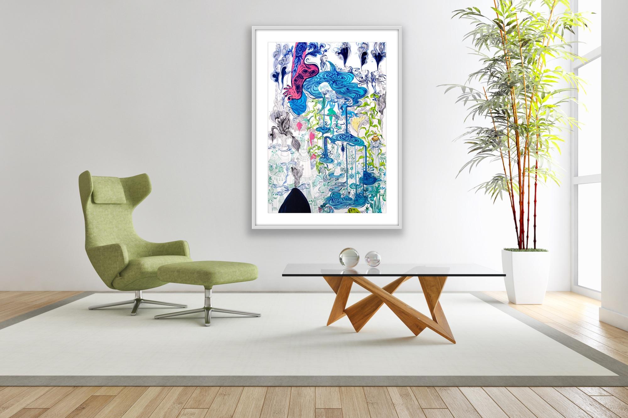 Large Surrealist Royal College of Art LGBTQ+ Women painting Blue Foot Foliage For Sale 5