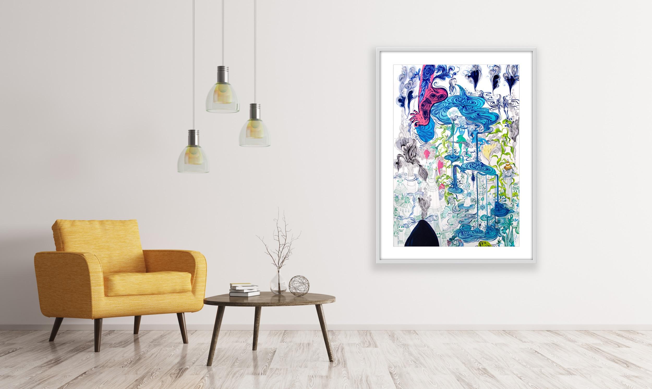 Large Surrealist Royal College of Art LGBTQ+ Women painting Blue Foot Foliage For Sale 14