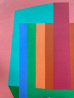 ""Rote Säulen"" 1975, Mischtechnik und Acryl auf Papier, abstrakt, ungerahmt