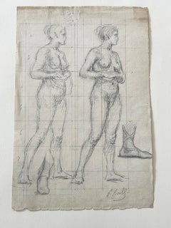 Figure Study by Paul Borel, French School Antique Drawing 1800s