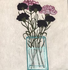 Doing One Thing at a Time, pink flowers in vase still life, work on paper