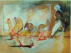 Encuentro (Getting Together), nude women dancing, blue and yellow