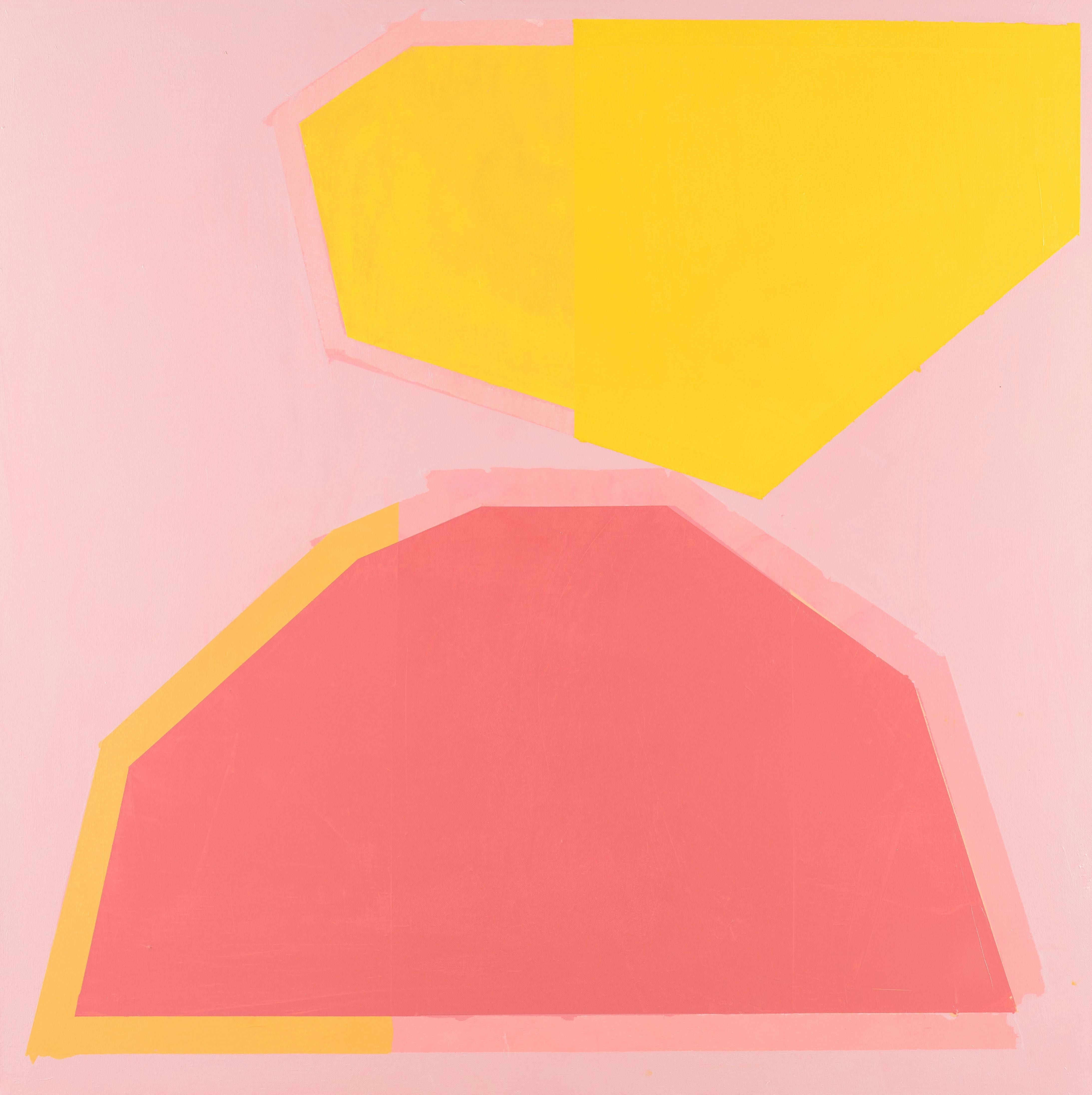 Liz Rundorff Smith Abstract Painting - Igloo, bright pink and yellow abstract oil painting on canvas
