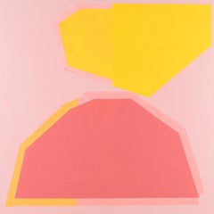 Igloo, bright pink and yellow abstract oil painting on canvas
