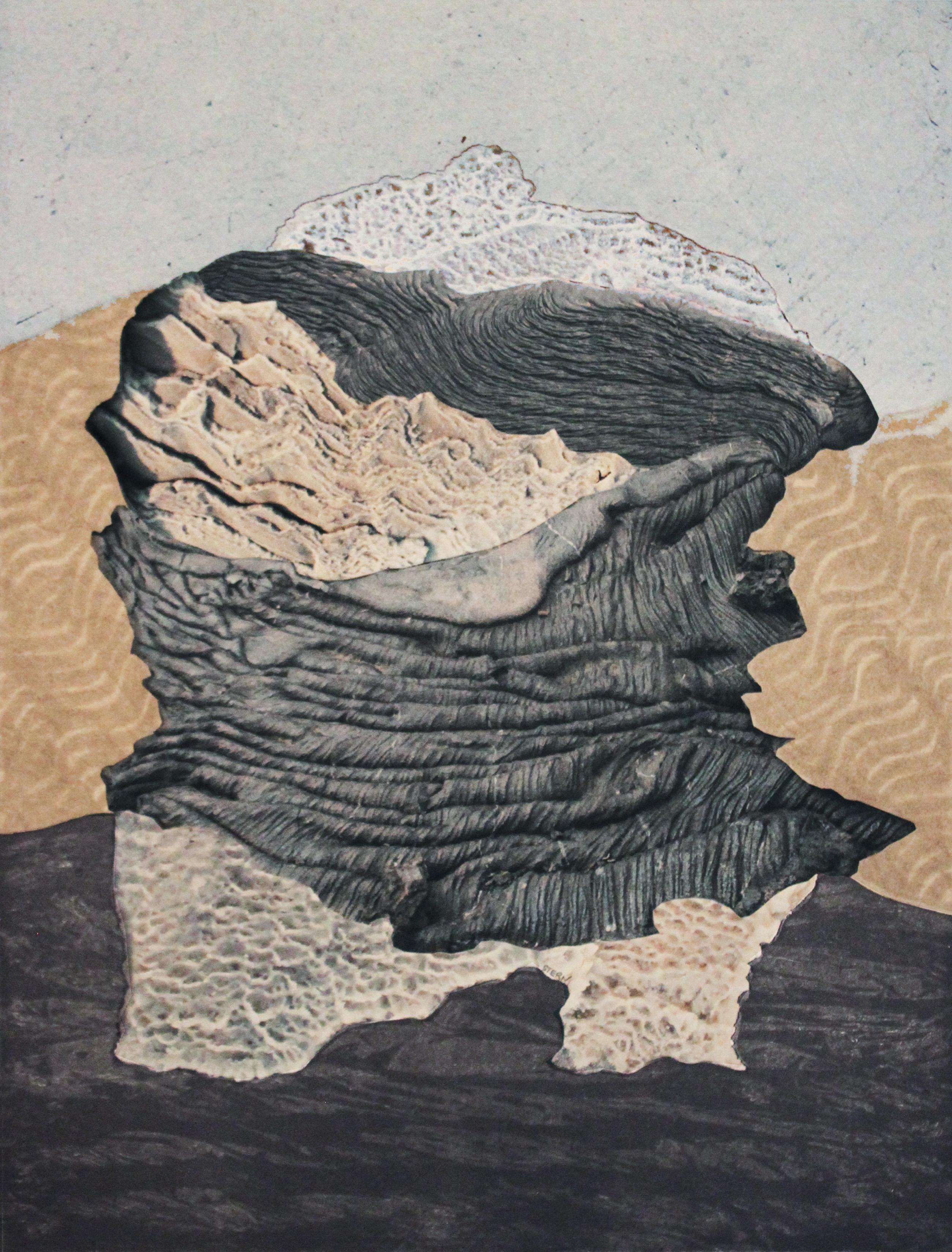 Miriam Stern Landscape Print - Black & White, neutral monoprint on paper, mountainscape