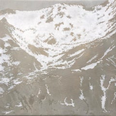 Peaks 01, white and beige oil painting of mountain-scape