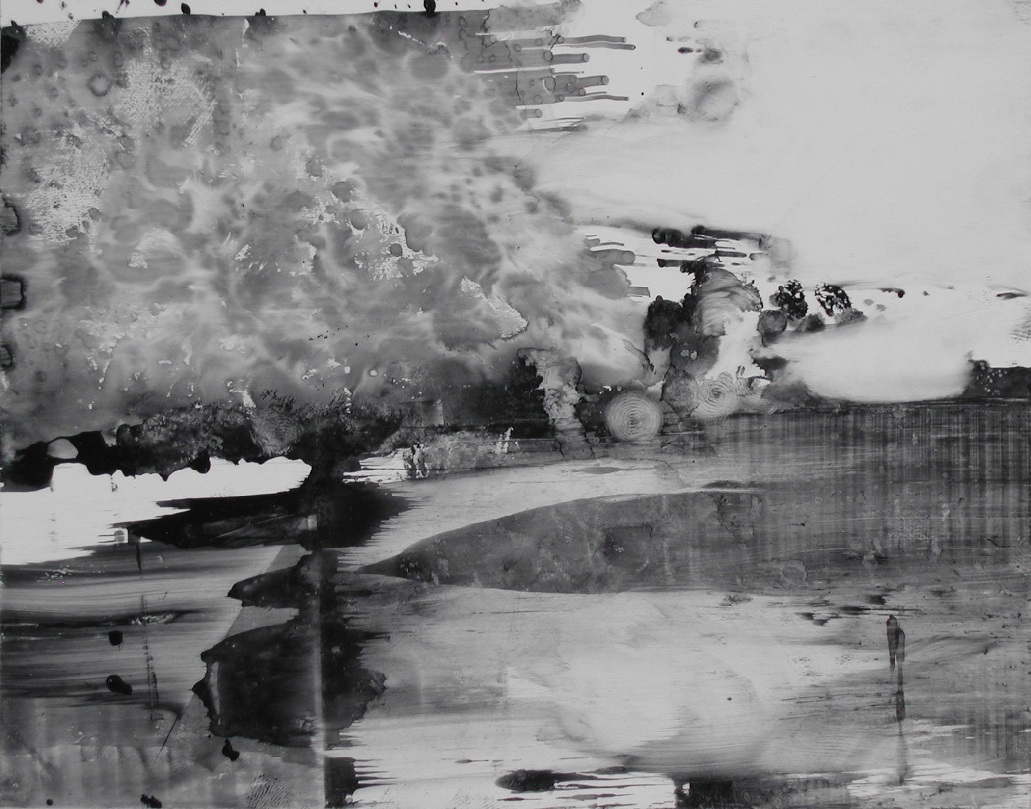 Donald Groscost Abstract Painting - Flashback "November 1", black and white ink on paper painting, landscape