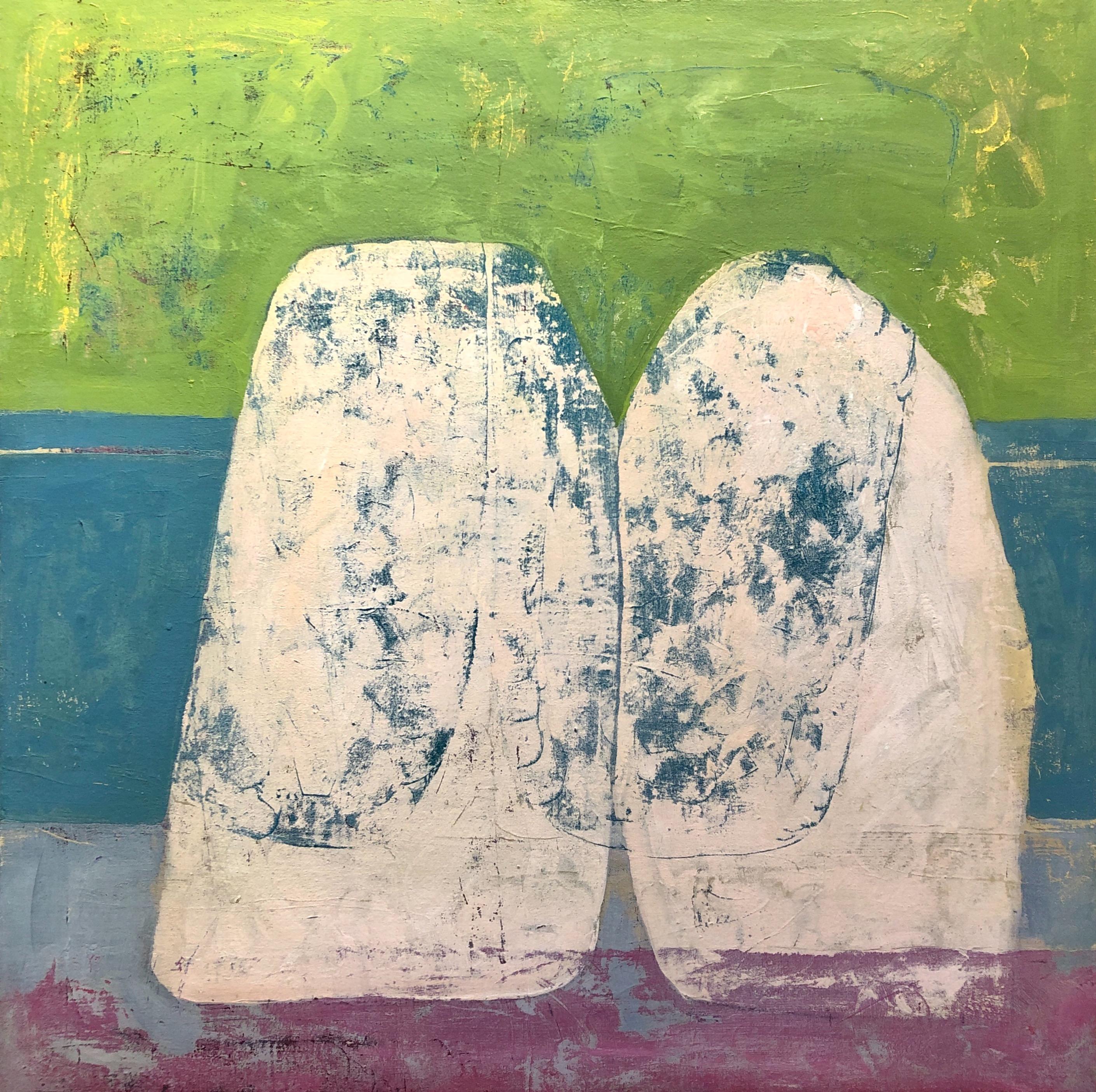 Abstract Painting Tom Gaines - Rock 106 : Peinture abstraite de mouette, verte, bleue et violette sur toile