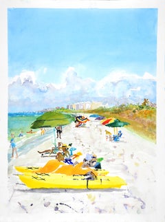 Barefoot Beach, Naples 2, bright watercolor beach scene, work on paper