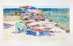 Long Beach Jetty 2, bright watercolor beach scene, work on paper