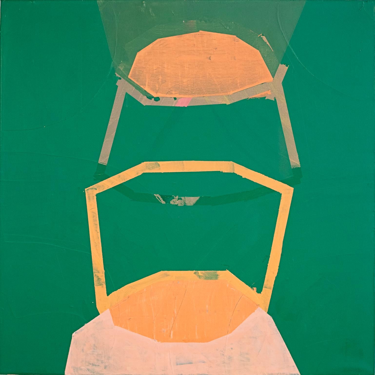 Liz Rundorff Smith Abstract Painting - Shrine, green and orange abstract oil painting on canvas