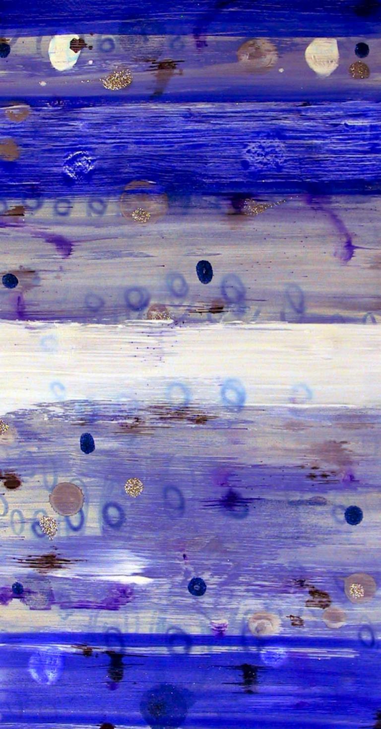 #41, bright blue mixed media on paper, geometric pattern - Mixed Media Art by Coco Liggett