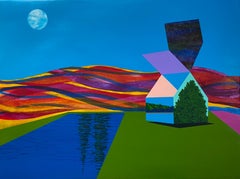 New Understanding, bright, multicolored surreal landscape on paper