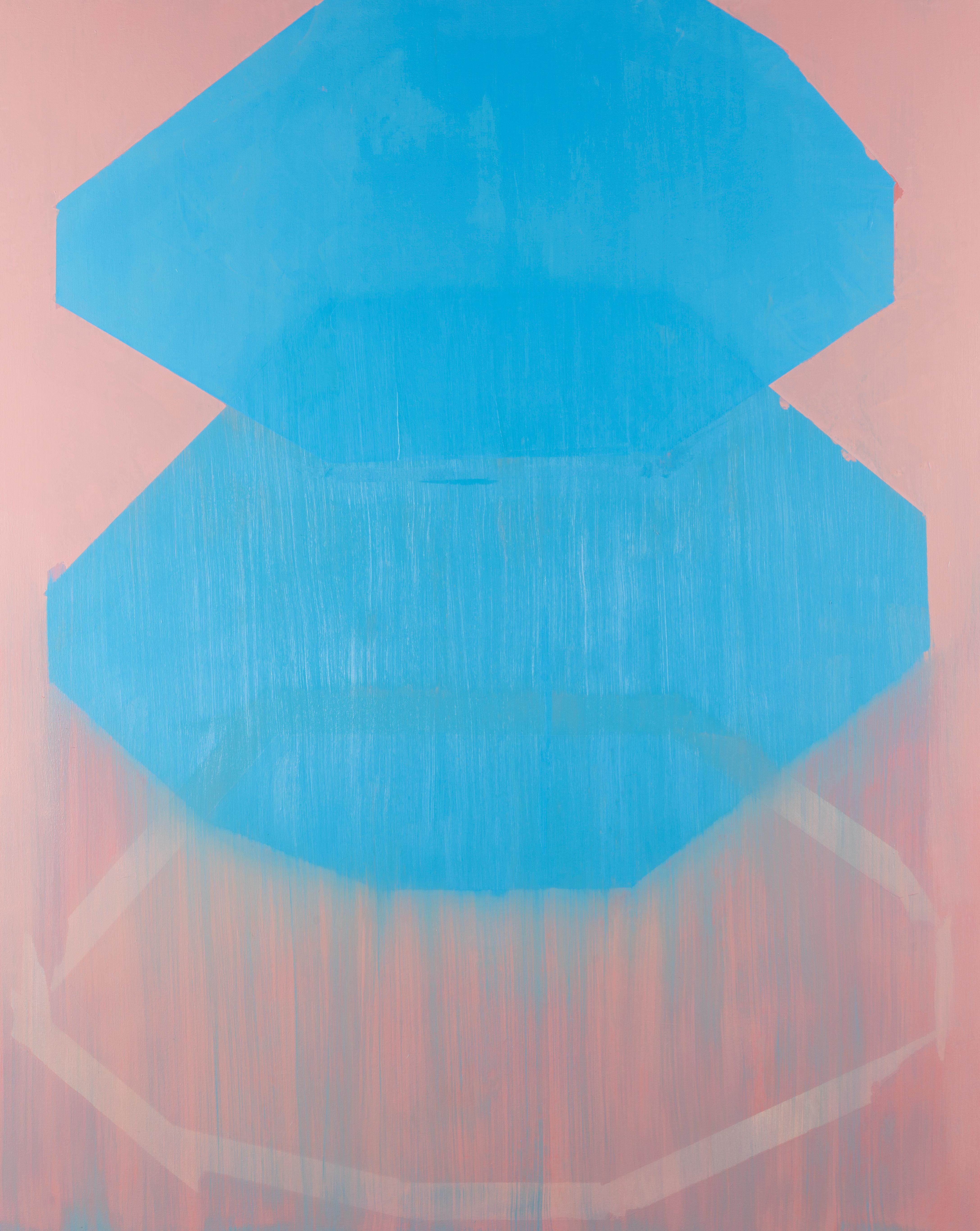 Liz Rundorff Smith Abstract Painting - Cotton Candy, pink and blue abstract oil painting on canvas